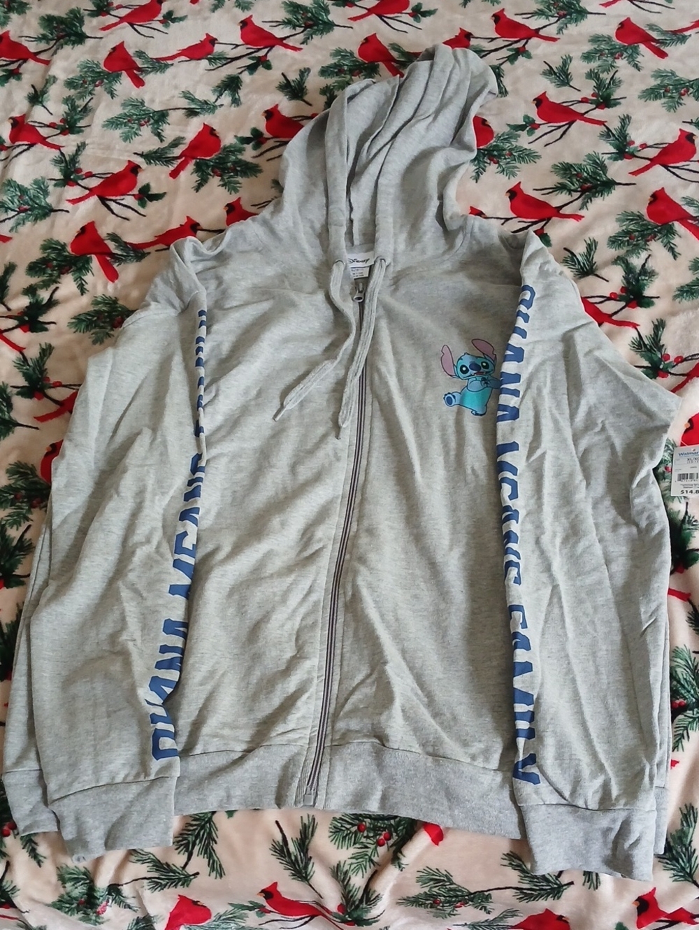 Disney Light Gray Stitch Zip-Up Hoodie with Blue Accents